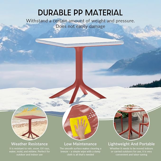 WestinTrends Playa 31.5" Square Plastic Outdoor Patio Dining Table for 4, Red