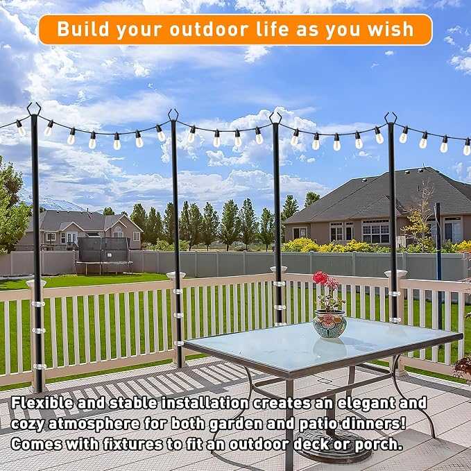 6 Pack10 FT String Light Poles,Metal with Fork Lights Poles for Outdoor String Light, Rustproof Heavy Duty for Outside Garden,Patio,Wedding,Backyard,Deck,Party