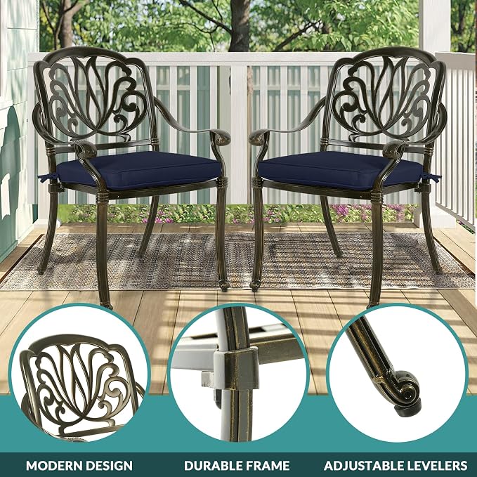 MEETWARM 9-Piece Outdoor Patio Dining Set for 8, All Weather Cast Aluminum Patio Funiture Table and Chairs Set- 94.5” Rectangular Table and 8 Cushioned Chairs for Garden, 2" Umbrella Hole, Navy Blue