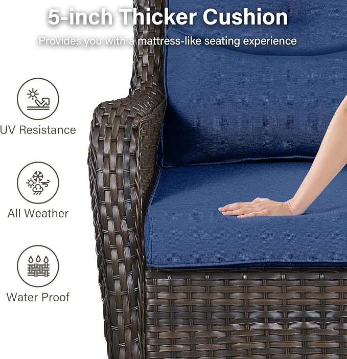 Outdoor Swivel Rocker Patio Chairs Set of 5 with Loveseat - 5" Thick Cushion 5 Piece Furniture Set with Sofa All Weather Wicker Conversation Set for Porch Deck - Brown Wicker | Beige Cushions