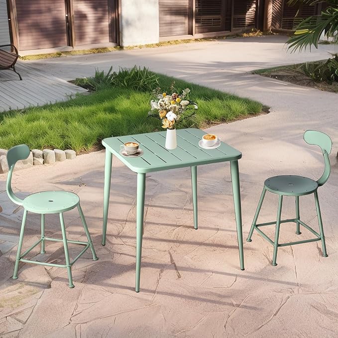 Modern Small Patio Table for Outdoor& Indoor Industrial Metal Bar Table Square Dinner Table for Small Space Working Study Desk 27.5 * 27.5 * 30inch(L*W*H)