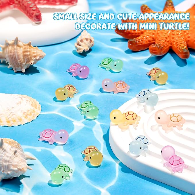 102PCS Luminous Mini Resin Sea Turtle Figurines Cute Tiny Turtles for Micro | Mini Resin Sea Turtles, Sea Turtles Figurines Glow in The Dark, Cute Tiny Turtles Bulk, Cake Toppers Ocean Theme DIY Hidden