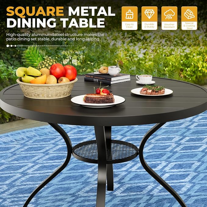 Incbruce 6 PCS Patio Dining Set with Brown Umbrella, Outdoor Dining Set of 4 Textilene Chairs and 41" Round Table with Umbrella Hole for Backyard, Garden, and Poolside (Grey)