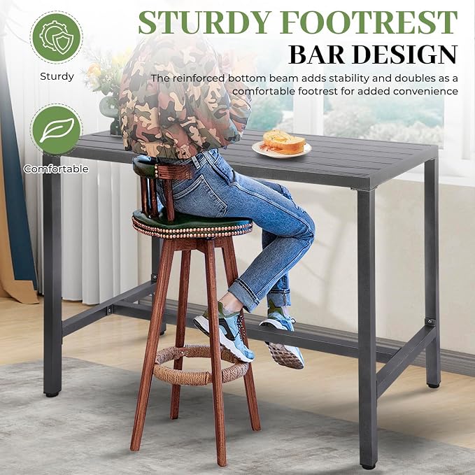 Outdoor Patio Counter Height Bar Table, 47" Rectangle for Patio, Garden, Yard, Balcony, Poolside
