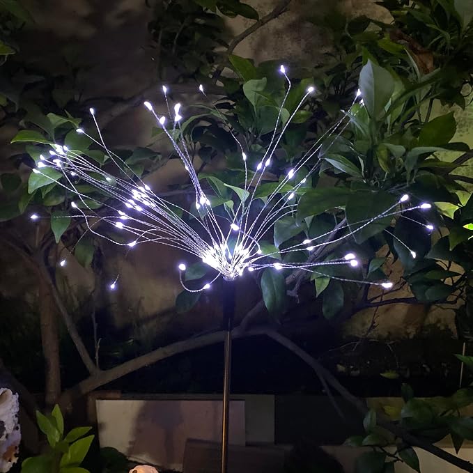 Solar Firework Lights, 4 Pack 120 LEDs 2 Lighting Modes Solar Garden Lights Outdoor Waterproof for Yard Patio Walkway Pathway Party Wedding Christmas Decorative - White