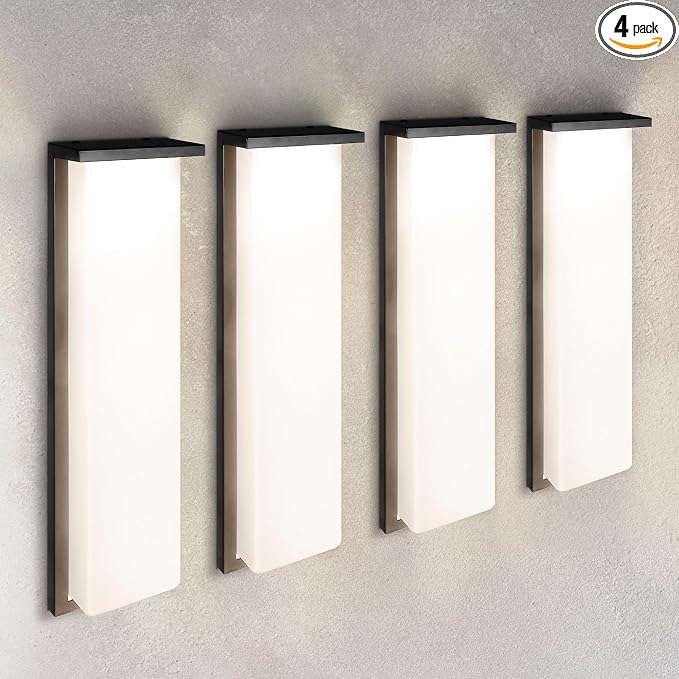 ASD LED 24" Outdoor Wall Light, Front Door House Sconce | 3CCT, Dimmable, Waterproof, ETL Listed | 30W 2600LM 3000-5000K 100-277V | Exterior Patio Lighting Fixture, Porch Lamp | Black, 4 Pack