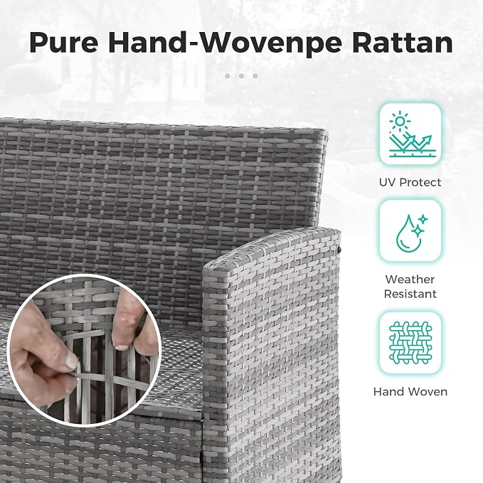 7 Pcs Patio Set, Outdoor Wicker Sofa/Ottomans & Table Gray/Gray | Weather Resistant PE rattan | All-Weather Durability | Removable Easy Clean | 350 lbs | Ideal for Backyard, Poolside, Balcony