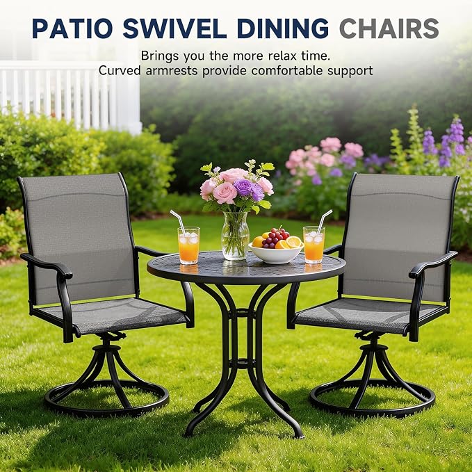 LEVELEVE 2-Piece Swivel Dining Chairs, Outdoor Patio Bistro Chairs for Lawn, Garden, Deck, Backyard & Porch (Matching Series for 5-Piece Set)