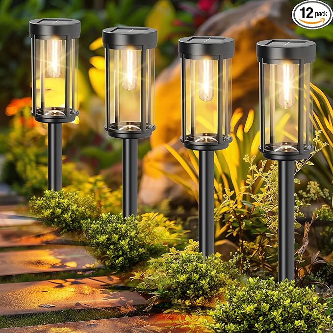 12 Pack Solar Lights Outdoor Waterproof for Garden Walkway Pathway Lawn Yard Decorative Modern Landscape Lighting. (Warm White Light, 12)
