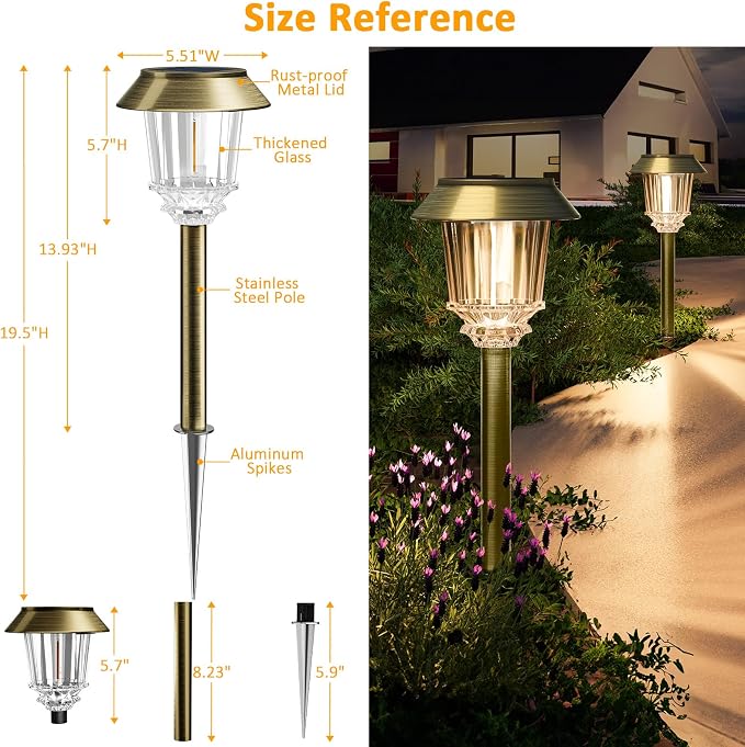 XMCOSY+ Solar Pathway Lights Outdoor, Solar Landscape Lights 4 Pack Outdoor | Auto On/Off 10-40 LM Dimmable Lighting, Stainless Steel & Aluminum Waterproof Outside Solar Lights for Garden Pathways Lights