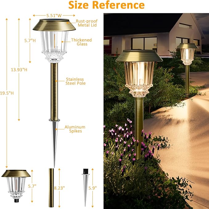 XMCOSY+ Solar Lights Outdoor - 6 Pack Outside Solar Lights Auto On/Off | 40 Lumens Adjustable Lighting, All-metal Glass Aluminum IP65 Waterproof Solar Lights Pathways for Garden Lights