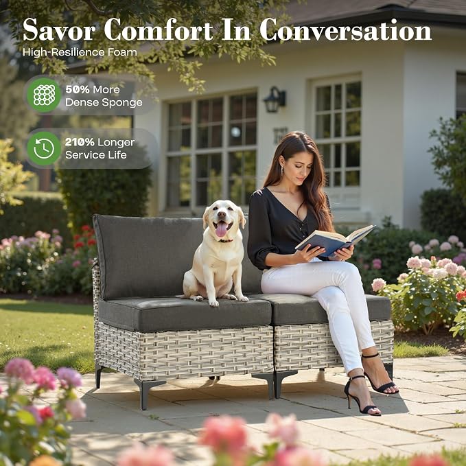 10 Piece Outdoor Patio Furniture with Swivel Rocking Chair, Rattan Wicker Conversation Set with Glowing Coffee Table, Sectional Single Chairs for Porch Balcony Backyard Pool,Black