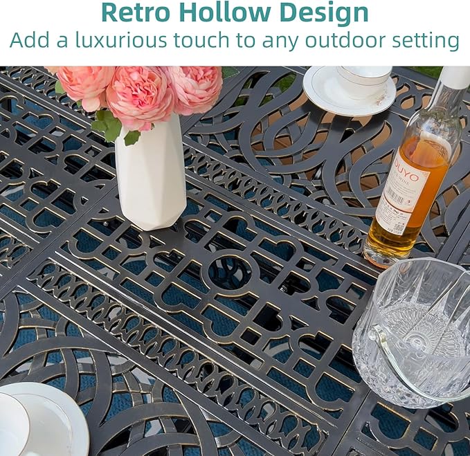 MEETWARM Outdoor 94.5" Rectangle Patio Dining Table, All Weather Cast Aluminum Large Patio Furniture Table Fits for 8-10 Person with 2" Umbrella Hole for Garden Backyard Lawn, Dark Bronze