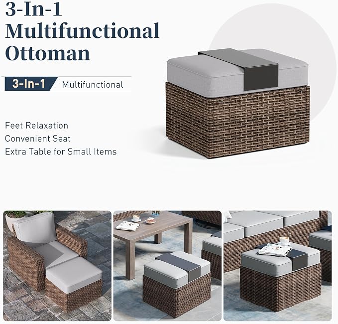 SUNSHINE VALLEY Swivel Glider 6 Piece Outdoor Furniture Set with Swivel Chairs, Wicker Patio Furniture with 4.92" Wide Armrest, 26.3" Deep Seating and 5.5" Thick Cushions, Grey