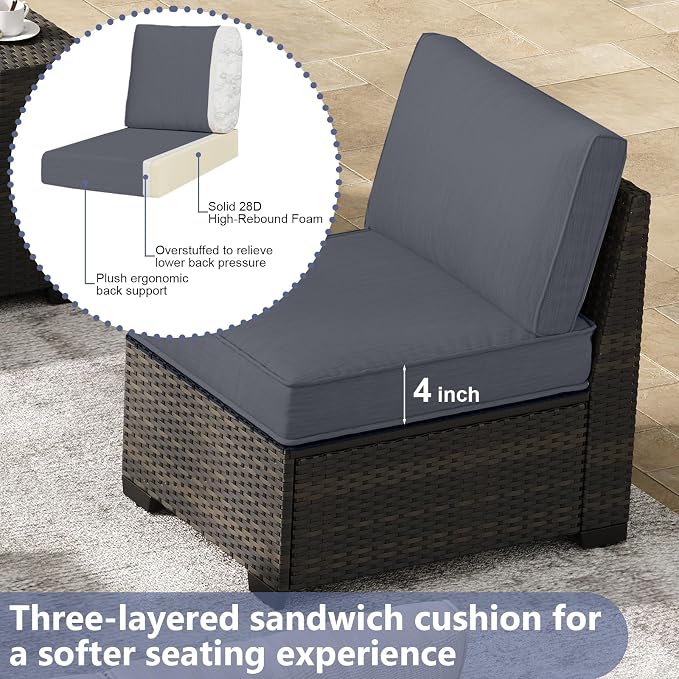 JOYURE 2 Pieces Patio Furniture Set, Outdoor Sofa with Waterproof Cushions, Rattan L Shaped Patio Couch, Modern Outdoor Furniture for Backyard, Deck, Balcony – Grey
