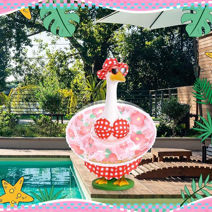 JcHrmers Summer Goose Outfit 23 Inch Porch Goose Bikini Clothes with Swimsuit Swim Ring Hat Sunglasses