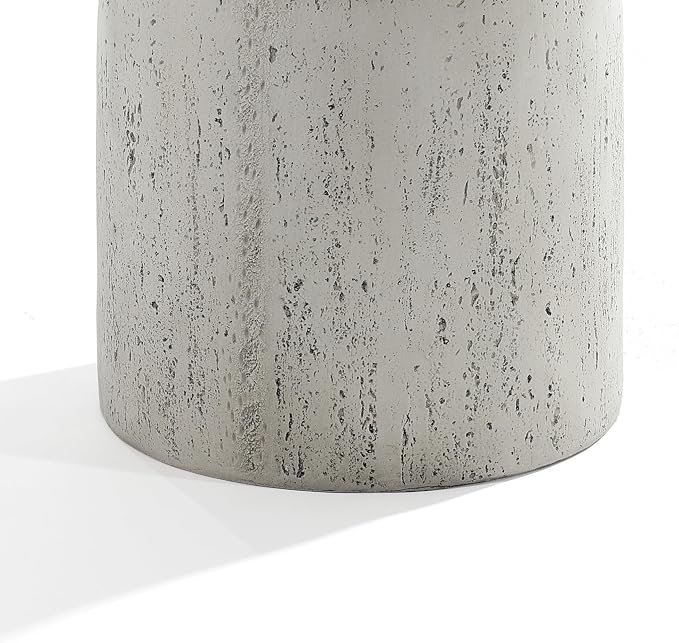 LuxenHome 20" Outdoor Side Table, MgO Rustic End Tables for Patio,Off White and Gray Weathered Round Table, Small Accent Table for Indoor Outdoor Use, Decorative Garden Stool