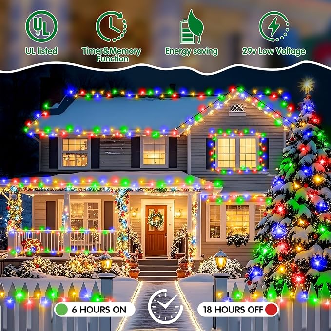 Christmas Lights Outdoor, 403FT 1000 LED String Lights 8 Modes and Timer Memory Function Twinkle Fairy Lights IP44 Waterproof Plug in for Xmas Tree Wedding Party Holiday Decor(Multicolor)