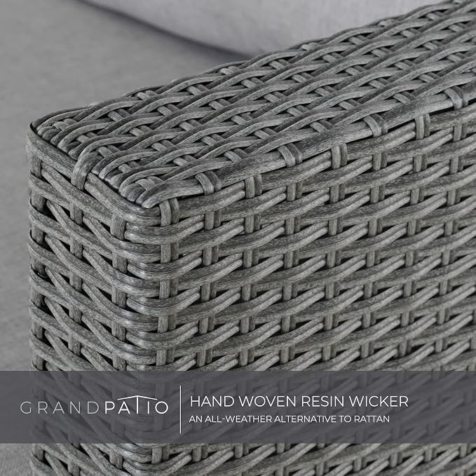 Grand patio Outdoor Conversation Set with Wicker Armrest,Wicker Patio Furniture Set,Modular Sectional Sofa Set with Thick Cushions for Backyard Garden Poolside (Right Armrest Loveseat, Light Gray)