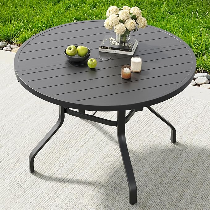 Soohow Round Outdoor Dining Table, 41" Round Patio Table with 1.57" Umbrella Hole, Metal Outdoor Dining Tables for Patio, Graden, Backyard and Poolside