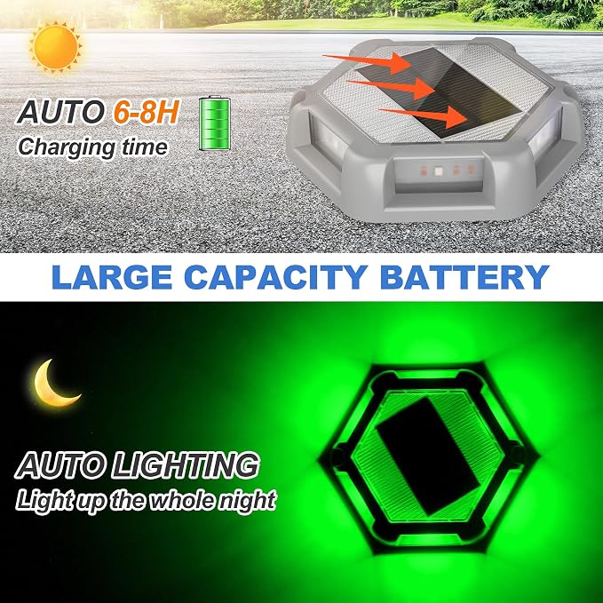 Green Solar Dock Lights Driveway Deck Lights - 12 Packs Waterproof Outdoor LED Aluminum Dock Lighting Warning Step Light for Driveway Sidewalk Garden Pathway Yard