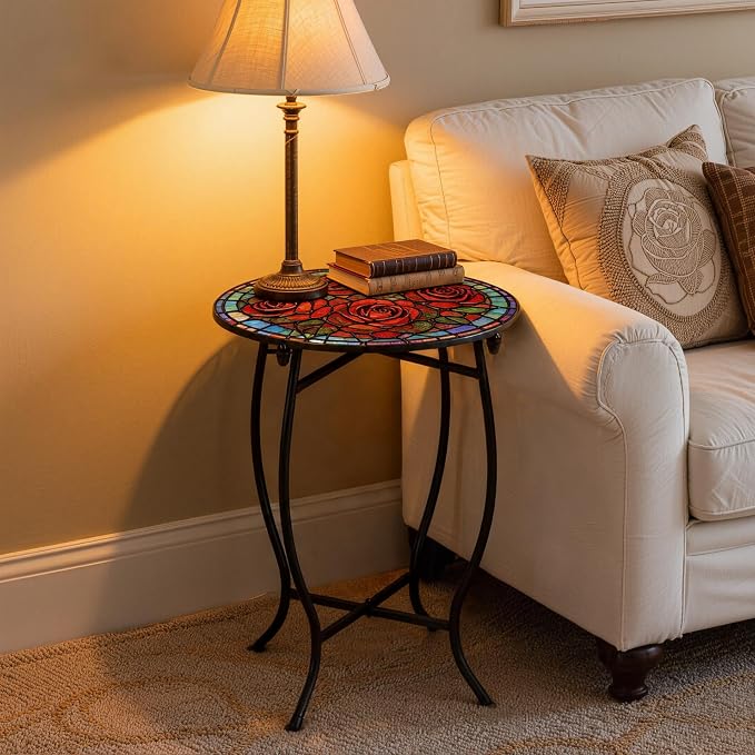 Outdoor Side Table, Versatile Round Small Table for Balcony Yard Porch Rocking Chair and Pool Chair, Weather Resistant Metal Patio Table for Indoor Outdoor Use, Easy Assembly