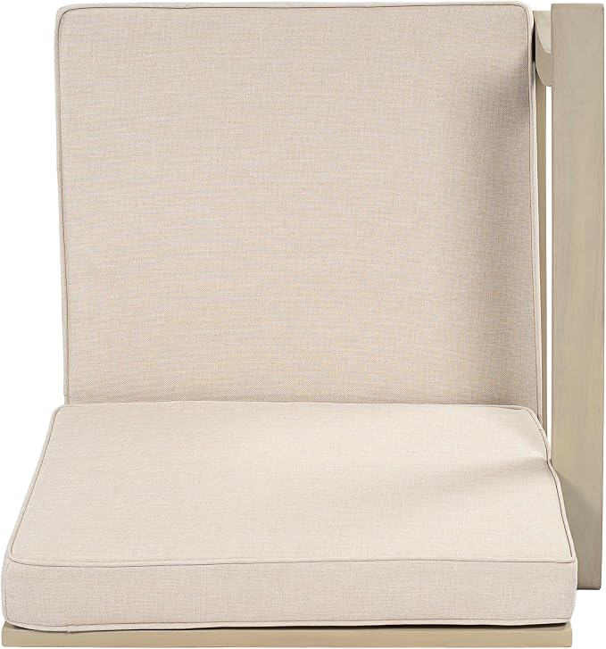 Christopher Knight Home Ace 4-Piece Outdoor Patio Furniture Set, Acacia Wood Patio Conversation Set with Loveseat, Accent Chairs And Coffee Table, 4-Seater Patio Sofa Set With Cushion,Light White+Sand