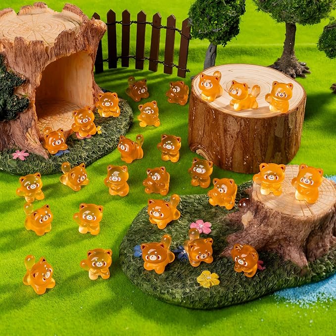 60 pcs Mini Resin Raccoon Many Styles Variety Tiny Luminous Animals Figures Miniature Little Small Animal Figurines Bulk for Micro Fairy Garden Landscape Accessories Hide Crafts Decor Aquarium