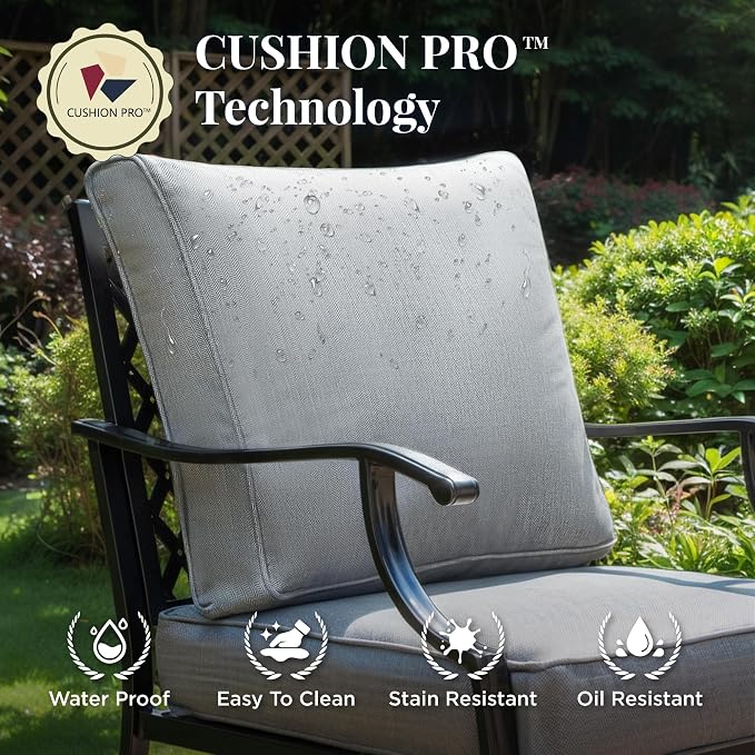 MIXPATIO Patio Furniture Set 6 pcs, Outdoor Patio Furniture, 3-Seat Sofa, 2 Swivel Chairs, 2 Ottomans, Coffee Table and 5.75" Extra Thick Cushion, Patio Conversation Set for Garden Backyard Deck,Grey