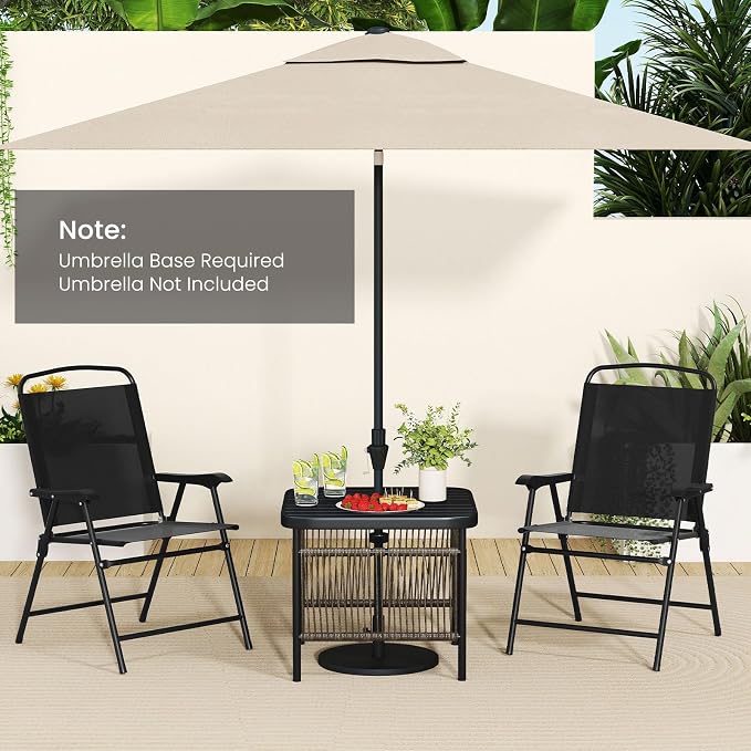 HAPPYGRILL Outdoor Side Table with Umbrella Hole 1.57”, Square Rattan Wicker Coffee Bistro End Table Umbrella Stand, for Backyard Poolside Garden (2)