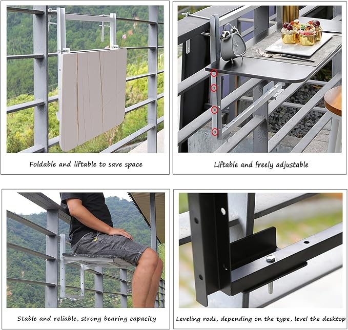 Adjustable Folding Balcony Railing Bar - 4-Level Height for Indoor/Outdoor Use, Perfect for Patios, Balconies & Decks (L100*W35cm) - Enhance Your Space!