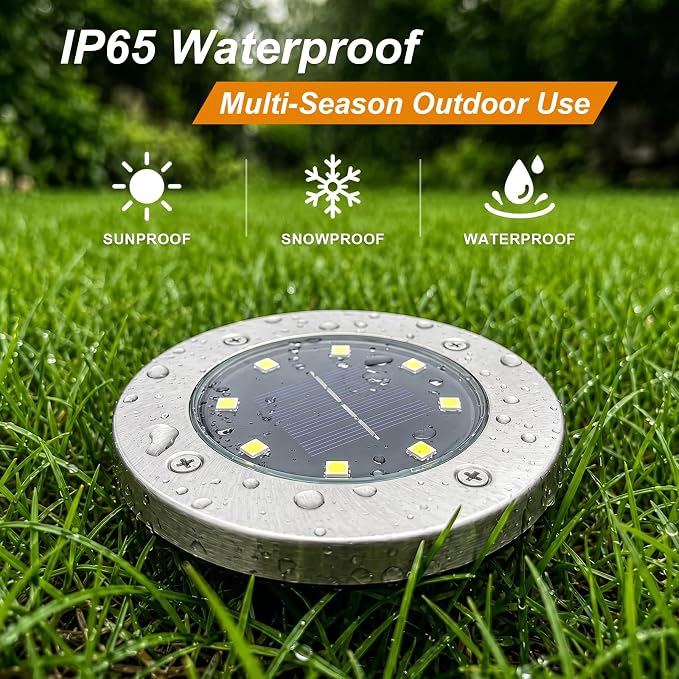 OULONGER 4.6inch Solar Ground Lights 12Packs, Garden Solar Outdoor Waterproof Pathway Bright In-Ground Landscape Lights for Patio, Lawn, Yard, Driveway, Step and Walkway(Warm Light)