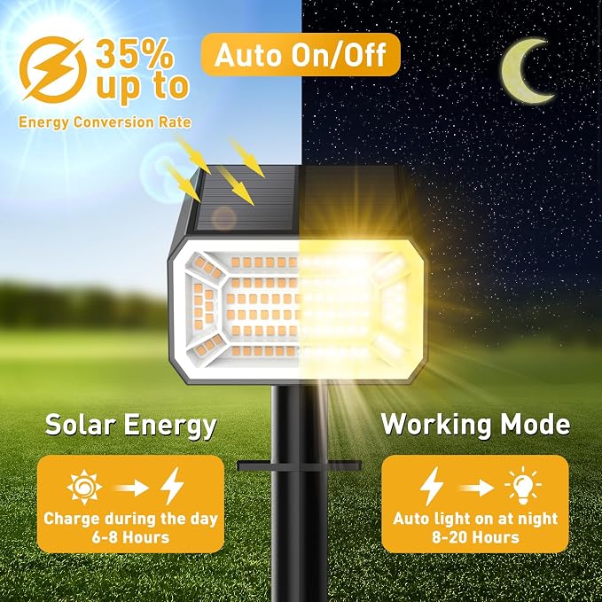 Solar Spot Lights Outdoor, 4 Pack Solar Landscape Lights with 100 LEDs Each, 4 Lighting Modes, IP65 Waterproof, 2-in-1 Adjustable Solar Spotlights for Yard Garden Pathway Driveway(Warm White)