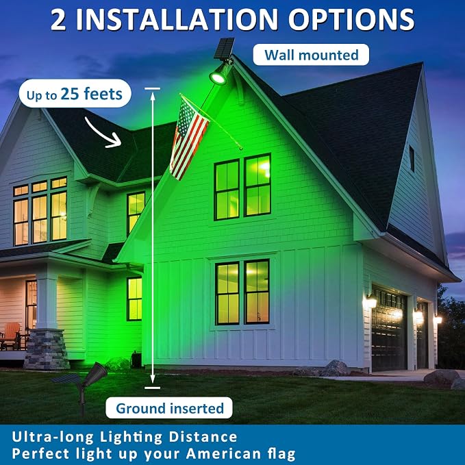 T-SUNUS Green Solar Spotlights Outdoor for Trees, Adjustable LED Solar Uplights for Yard Garden Landscape, Waterproof Auto On/Off Solar Lights (2 Pack)