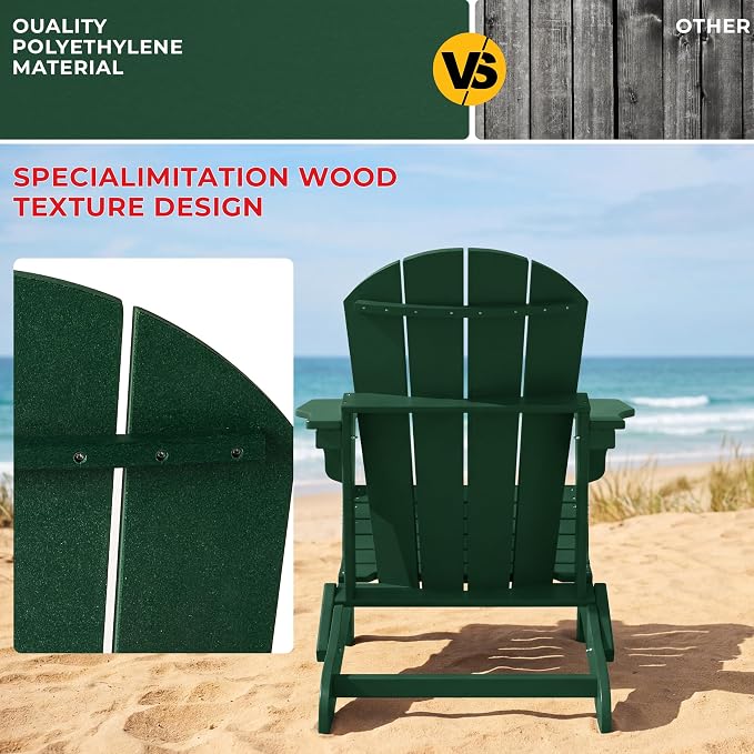 Costaelm Patio Conversation Set, 5 piece Balcony Furniture, Small Patio Firepit Furniture Outdoor Adirondack Round Coffee Table and Chair for Backyard Lawn Porch Pool Garden, Dark Green