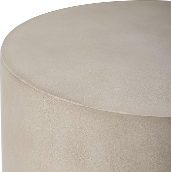HOMPUS Outdoor Side Table, Concrete End Table w Arch Design, Round Patio MgO Coffee Lightweight Table, Modern Accent Stone Garden Stool for Indoor Outdoor Use, Gray