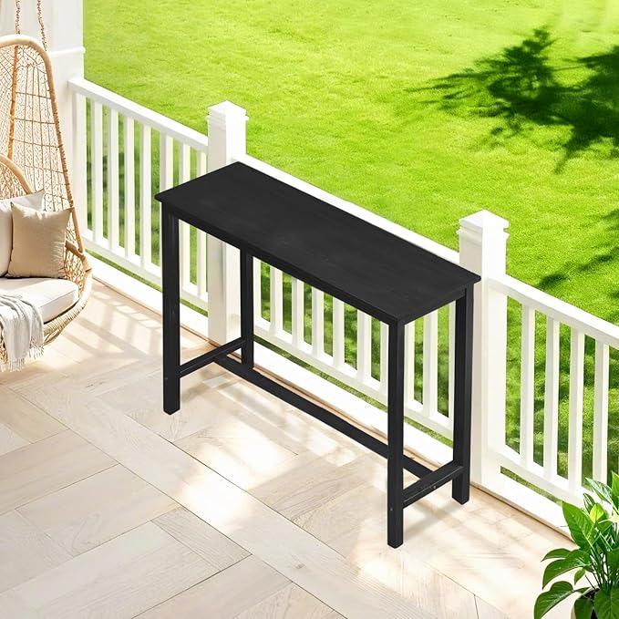 VINGLI Wooden Outdoor Bar Table, Wood Patio Counter Height Table, Weather-Resistant Patio Pub Table for Garden, Balcony, Poolside, Backyard, Indoor Use (Black, 45")