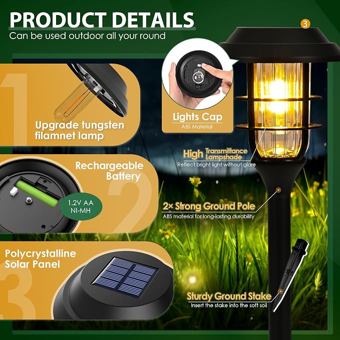 SOLPEX Solar Pathway Lights Waterproof Outdoor Lighting, 8 Pack Warm White | IP65 Waterproof, 10-12H Runtime, Auto On/Off, Tool-Free Install, Yard/Garden/Pathway/Patio/Walkway/Driveway