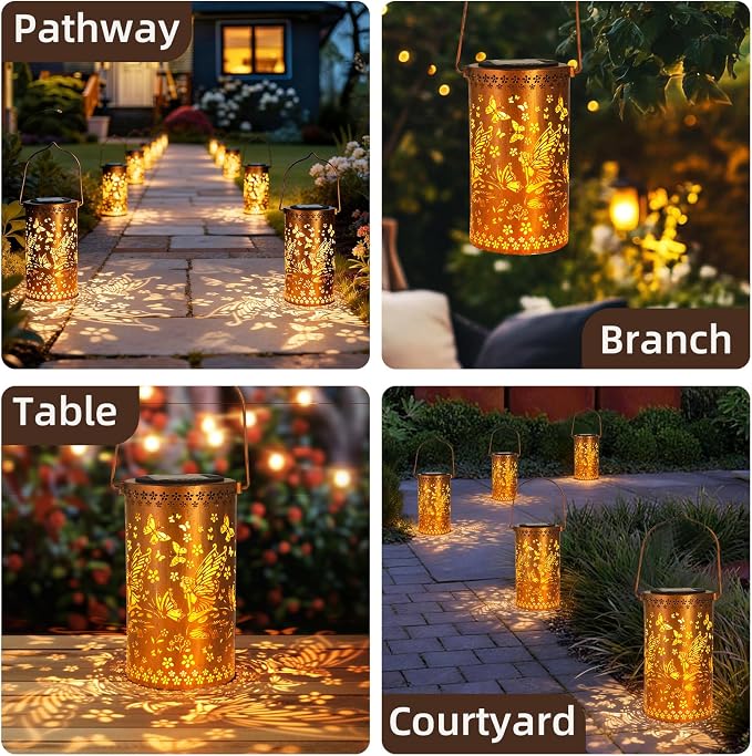 DIBIEECN Birthday Gifts for Women Mom Grandma Wife, Solar Lanterns Outdoor Waterproof, Metal Hanging Lights Garden Decor, LED Decorative Lantern for Patio Porch Backyard, Fairy, 1 Pack