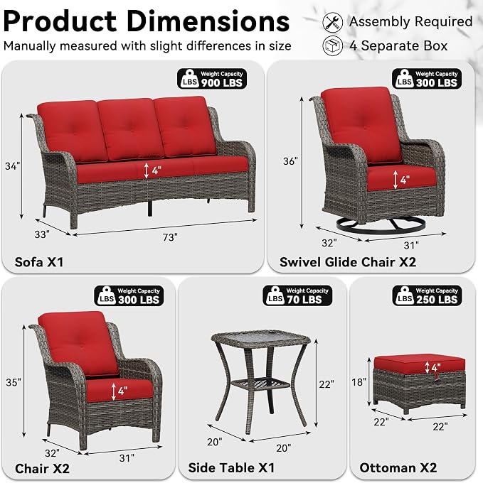 8 Piece Outdoor Wicker Patio Furniture Set, Patio Chairs Set with Thickened Olefin Cushions, High Back and Deep Seating, Hand-Woven PE Rattan, Ottoman for Porch, Deck