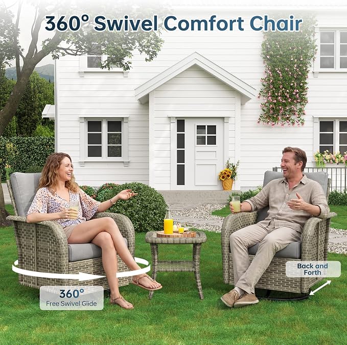 LazySunsets Luxury 10-Piece Patio Furniture Set with 44'' Fire Pit Table, Wicker Rattan Sofa with Thick Cushion, Outdoor Conversation Set for Backyard, Poolside & Garden, Beige/Gray