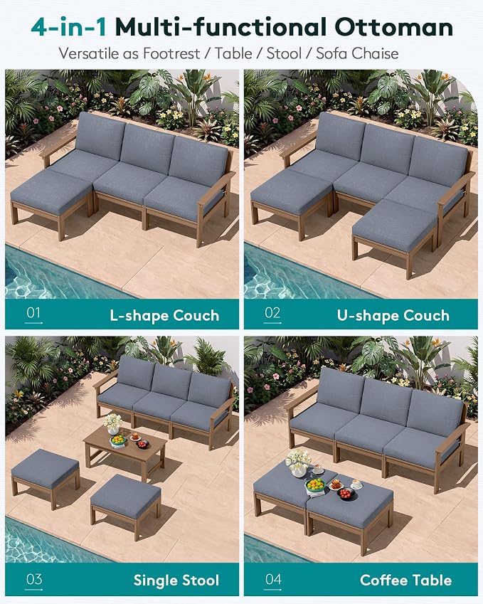 SERWALL HDPE Outdoor Ottoman with Cushions