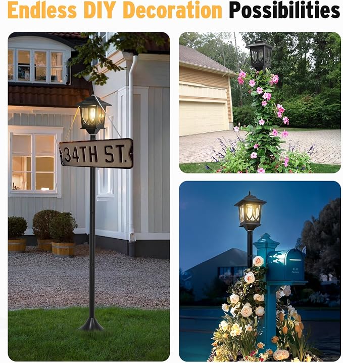 63" Solar Lamp Post Light 2 Pack, Solar Post Lights Outdoor | Garden Decor, 1 Extra Bulbs, Warm 3000K Glow, IP44 Water-Resistant, Solar Light Posts for Outside, Patio, Backyard and Porch