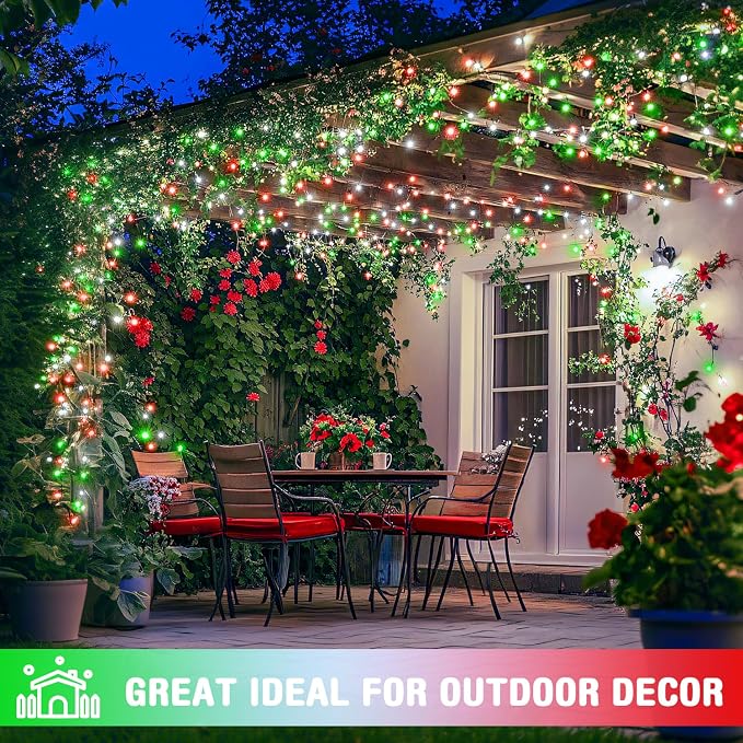 JMEXSUSS 163ft 500 LED Red White and Green Christmas Lights with 8 Modes | Clear Wire String Light Plug in with Remote Control, Christmas String Lights Outdoor Waterproof for Outside Tree Yard Wedding