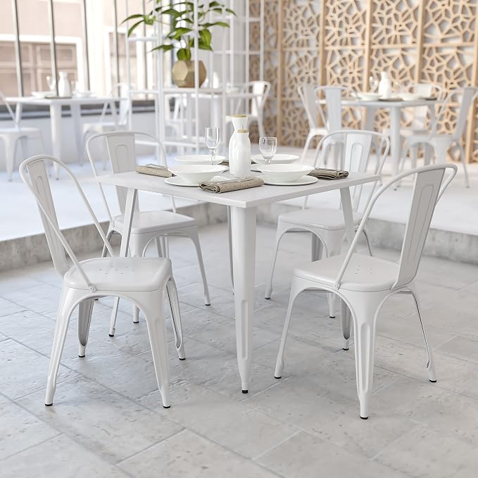 EMMA + OLIVER Commercial Grade 35.5" Square White Metal Indoor-Outdoor Table