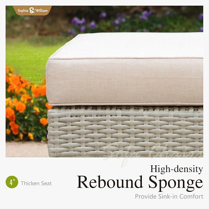 Sophia & William Patio Furniture Set, 5-Piece Wicker Patio Conversation Set, Rattan Outdoor Sectional Sofas with Ottomans & Wooden Coffee Table, Beige
