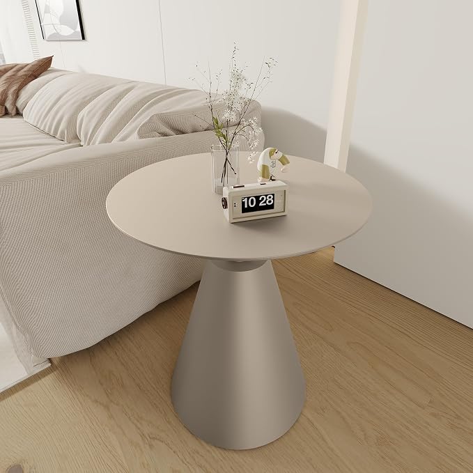 TWT Round Side Table, Round Pedestal End Table Small Farmhouse Martini Table Aluminum Plant Stand Modern Drink Table for Small Space Living Room, Balcony, 19.5 in x 21.7 in-Champagne