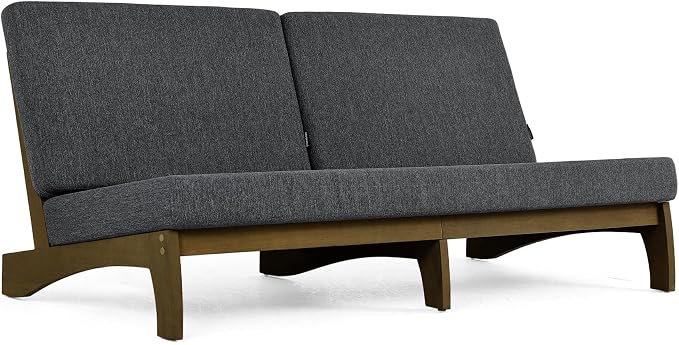 Outdoor Furniture Patio Couch, Weather Resistant 3-Seater Patio Sofa with Removable Cushion, Teak Wood Frame for Porch & Backyard Seating - Dark Gray