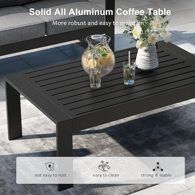 LayinSun 5 Pieces Aluminum Outdoor Patio Furniture Set, Metal Modern Conversation Sofa Set with Coffee Table and Washable Thick Cushions for Porch, Backyard, Deck