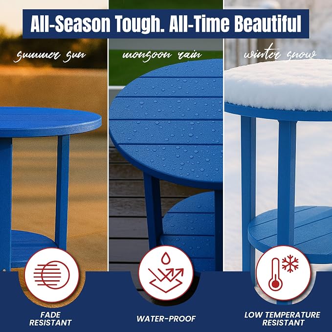 Phat Tommy Round Bar Height Patio Table - Outdoor Bar Table - Balcony Height Patio Furniture for Your Deck - Poly Outdoor Furniture, Blue